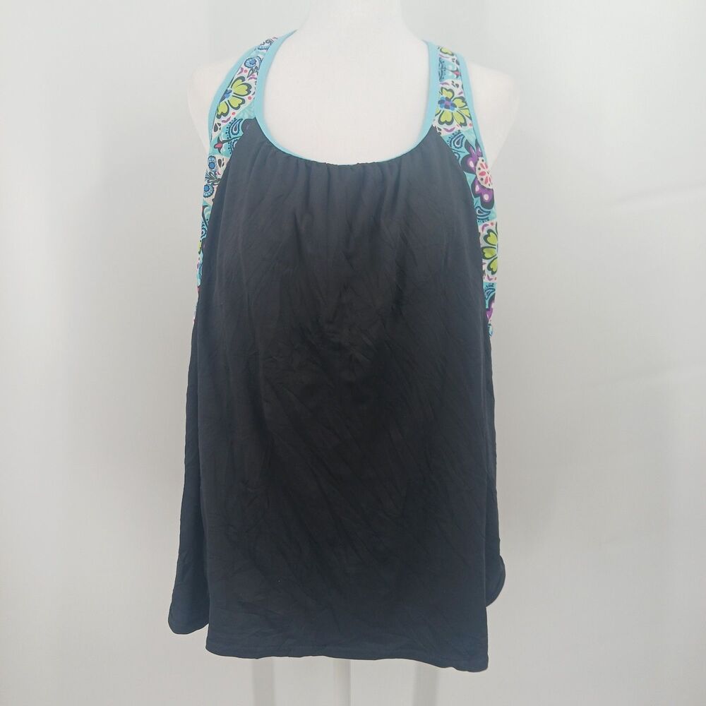 womans zero xposur plus size 0X blue floral tankini top bikini swimwear sporty